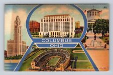 Columbus OH-Ohio, Greetings, OSU Stadium, Capitol, Vintage c1941 Postcard picture