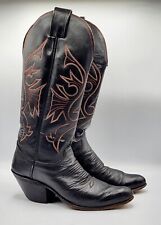 VTG Olathe Boot Co. Leather Western Cowboy Boots Stacked Heel Wmns Sz 6B Blk Red picture