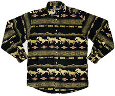 *VINTAGE* Pacific Crest Men's Black Southwestern Horses Button Down; Size M picture