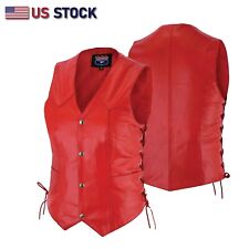 Red Leather Vest - Women motorcycle Vest Gun Pockets, Easy Biker Patch Sew picture