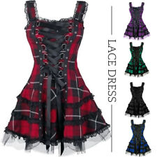 Women Gothic Vintage Plaid Dress Frill Lace Ruffle Gowns Short Dress Sleeveless picture