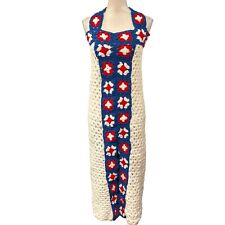 Vintage Handmade Maxi Dress Granny Square Crochet Red White Blue Patriotic Boho picture