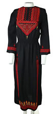 Vintage 60s 70s US XS Black Red Needlepoint Long Sleeves Maxi Dress Smocked picture
