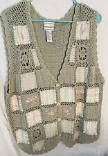 Vintage Napa Valley 90's Cotton Blend XL Crochet Button Up Vest Butterfly Patchs picture