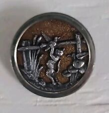 LARGE ANTIQUE METAL BUTTON WITH CAT HUNTING BIRD picture