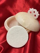 OOAK Antique Powder Box Compact Dresser Vanity Hand Carved Stone Pink Decorative picture