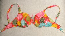 Vintage BALI SWIM Bikini Top 36D Underwire 70’s Pink Green Orange Floral Hippie picture
