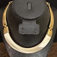 Vintage Clara Studio Signed 1994 Asymmetry Thermoset Faux MOP Gold Tone Necklace picture