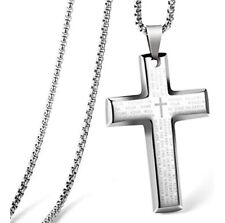 English Lord's Prayer Bible Cross Stainless Steel Chain Men Pendant Necklace Men picture