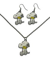 Snoopy And Woodstock Cartoon Charm Metal Pendant Necklace And Earrings Set picture