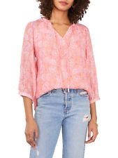 VINCE CAMUTO Womens Coral Tie Floral 3/4 Sleeve V Neck Top M picture