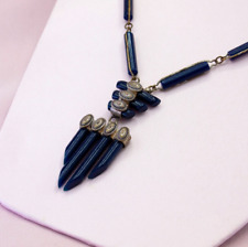 Vintage Celluloid Plastic Czech Art Deco Indigo Blue Choker Necklace picture