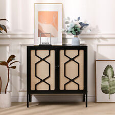 Rattan Sideboard Buffet Storage Cabinet Accent Cupboard Adjustable Shelves Black picture