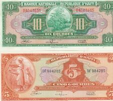 Set of two banknotes, Haiti 1967 Uncirculated 5 gourdes and 10 Gourdes. picture