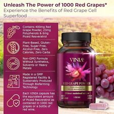 Vinia Red Grape Powder Rapid Absorbtion Piceid Resveratrol 30 Veggie Capsules picture