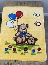 Rare HTF Vintage Mink Baby Blanket Bear With Balloons Petting Puppy Kawaii Style picture