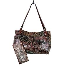 Patricia Nash Romina Leather Tobacco Fields Tooled Leather Tote Bag w/ Wallet picture