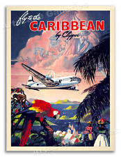 1940s Fly to the Caribbean Vintage Style Tropical Travel Poster - 18x24 picture