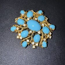 Vintage Polcini Diamante with Faux Turquoise Brooch Circa 1980s ESTATE SALE picture