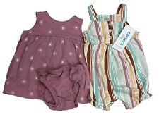 Carter's Baby Girl 3 Piece Romper/Dress Set (3M or 6M) Flowers and Stripes picture