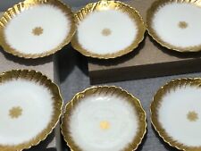 Antique Limoges Porcelain France  7 luncheon plates opulant ruffled gold rim picture