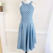 NWT Smak Parlour Vintage Style 50s Blue & White Polka Dot Flare Dress ~ Size XL picture