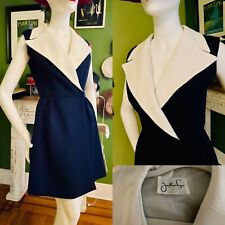 Vtg 70s Jonathan Logan Wrap Wide Collar Mini Navy While Nautical Party Dress S/M picture