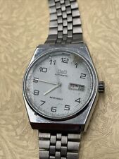 Vintage Q&Q Automatic Men’s Watch Silver Stainless Steel Does Not Work Winds Up picture