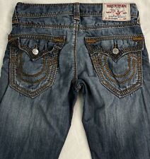 True Religion Jeans Mens 30 x 33 Blue Straight Flap Pockets Thick Stitch Mega T picture