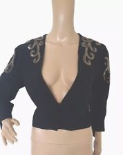 Vintage 30s Black 2 Pc Long Evening Dress & Bolero Evening Jacket Sequins M picture
