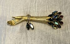 Elsa Schiaparelli RARE vintage Brooch Ladies Arm Unsigned Gold Tone Rhinestones picture