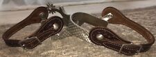 Men's Rasp Spurs Brushed Stainless Steel Heavy Western Cowboy Spurs with Straps  picture