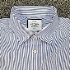 Charles Tyrwhitt Shirt Mens 17.5 34 Blue Stripe Slim Fit Non Iron Cotton EUC picture