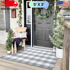 3 x 5Ft Buffalo Plaid Gray & White Checkered Area Rug Washable Hand Woven Cotton picture