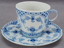 Vintage Royal Copenhagen 1/1035 Blue Fluted Full Lace Coffee Cup & Saucer picture