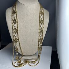 Vintage Gold Tone 32 Inch Crystal Filigree Necklace picture