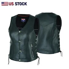 Women’s Motorcycle Side Lace Leather Vest Zipper Pockets 2 Gun Pocket HL14851SPT picture