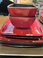 Set Of Home trends Rave Red Square Dinner Plates(4), 2 Salad Plates & 2 Bowls picture