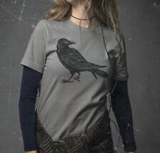 Crow Women's T-Shirt Hand Print Dual-Blend Tee Raven Shirt Eco Fashion Shirt picture
