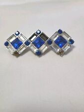 Vintage YSL Yves Saint Laurent Royal Blue An Clear Crystal Geometric Bar Brooch picture