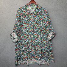 April Cornell Top Women 1X Plus Green Button Down Tunic Roll Tab Sleeve Cottage picture