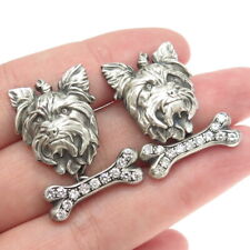 925 Sterling Silver Vintage Real Round-Cut Diamond Yorkshire Terrier Cufflinks picture