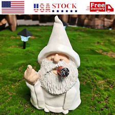 Smoking White Wizard Gnome Middle Finger Lawn Ornament Statue Garden Yard Decor picture