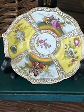 Antique Dresden Quatrefoil Saucer or Trinket Dish Courting Couple Hand Painted picture
