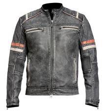 Retro 2, Men's Vintage Cafe Racer Biker Dark Distressed Grey Real Leather Jacket picture