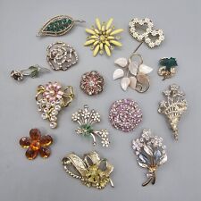 Vintage Brooch Lot (15) Flowers Leaves Rhinestone Crystal Enamel Pin Floral picture