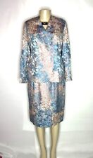 VINTAGE ANNE CRIMMINS for UMI COLLECTIONS BLUE PINK MULTI SILK SUIT SZ 14 picture