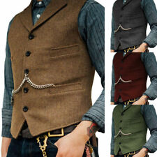 Mens Tweed Lapel Vest Jacket Herringbone Waistcoat Casual Formal Sleeveless Tops picture