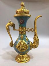 Exquisite Chinese Antique Cloisonne hand-carved brave troops flagon teapot picture