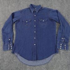 Wrangler Shirt Men 16.5 36 Blue Denim Pearl Snap Vintage Indigo Western 8871 picture